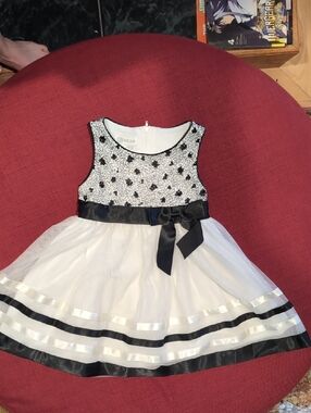 Bonnie Jean White and Black Floral Tulle Party Dress, Girls 4T